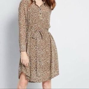 Modcloth Leopard Print Belt Tie Dress with Slip